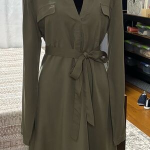 Nautica Olive Green Long Sleeve Belted Dress